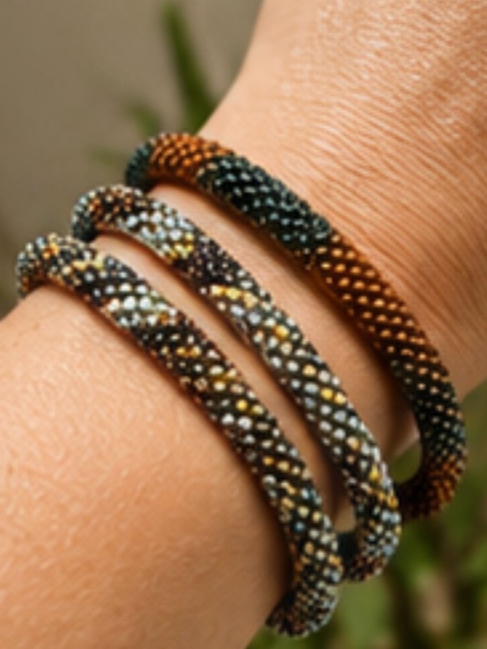 Sashka Beaded Spiral Wrap Bracelet - Black, Gold & Brown